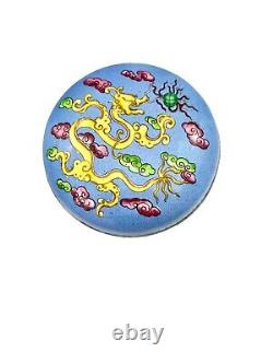 Boîte à bijoux asiatique orientale ronde Cloisonné avec design de dragon émaillé. Décoration cadeau