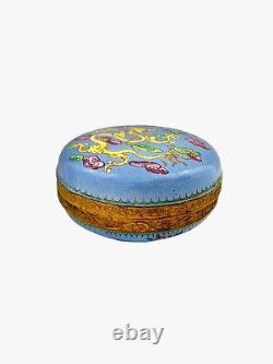 Boîte à bijoux asiatique orientale ronde Cloisonné avec design de dragon émaillé. Décoration cadeau