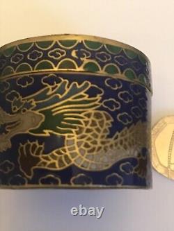 Boîte à bijoux en émail cloisonné bleu avec dragon chinois