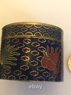 Boîte à bijoux en émail cloisonné bleu avec dragon chinois