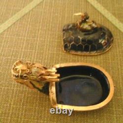 Boîte à bijoux vintage en cloisonné avec dragon, tortue et oiseau