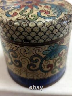 Boîte à thé cloisonné chinoise antique ou pot à tabac/gingembre de la fin des années 1800