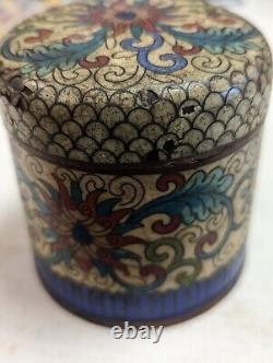 Boîte à thé cloisonné chinoise antique ou pot à tabac/gingembre de la fin des années 1800