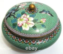 Bol à breloques en émail cloisonné chinois antique vintage avec motif floral en cuivre