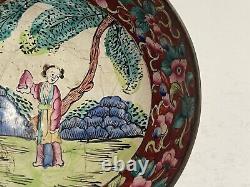 Bol chinois en cloisonné ancien signé avec marque à 4 caractères avec paysage de femme floral
