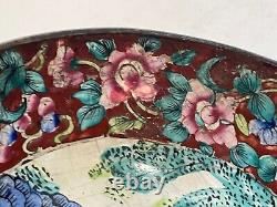 Bol chinois en cloisonné ancien signé avec marque à 4 caractères avec paysage de femme floral