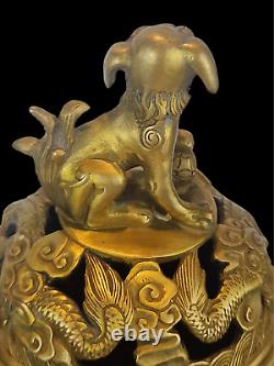 Brûleur d'encens en bronze doré cloisonné chinois de 11,2 pouces magnifiquement conçu