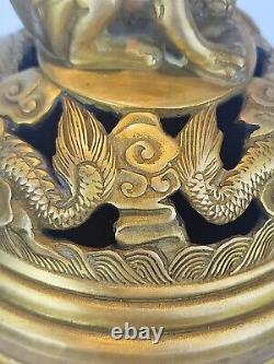 Brûleur d'encens en bronze doré cloisonné chinois de 11,2 pouces magnifiquement conçu