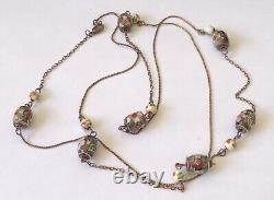 Collier de chaîne de perles en cloisonné chinois ancien et porcelaine, de style vintage, longueur 38.