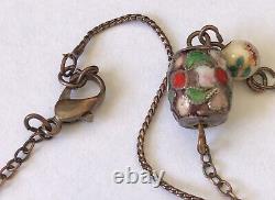 Collier de chaînes avec perles de porcelaine et cloisonné chinois antique vintage 38