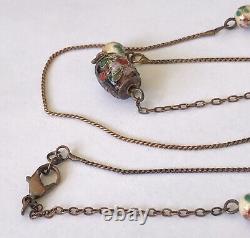 Collier de station avec chaîne de perles en cloisonné chinois ancien et porcelaine, style vintage. 38 pouces.