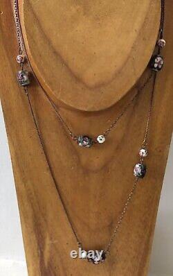 Collier de station avec chaîne de perles en cloisonné chinois ancien et porcelaine, style vintage. 38 pouces.