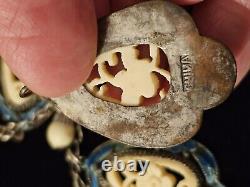 Collier pendentif en argent cloisonné et sculpté de l'antique Chine du 19e siècle