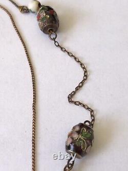 Collier stationnaire en chaîne de perles chinoises anciennes en cloisonné et porcelaine 38