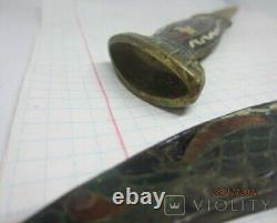 Couteau en bronze antique Double tête Aigle Cloisonné Ouvre-lettres Dague Rare du 20ème siècle