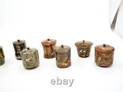 Ensemble de 10 pots chinois cloisonné vintage avec couvercles dans un coffret ajusté très orné