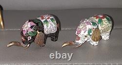 Ensemble de 3 miniatures d'éléphants en cloisonné chinois vintage avec des motifs floraux faits à la main