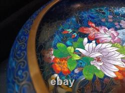 Grand bol cloisonné antique vintage de 10 1/2 pouces avec un magnifique motif floral saisissant.