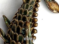 Grand pendentif de poisson articulé en émail cloisonné argenté chinois antique