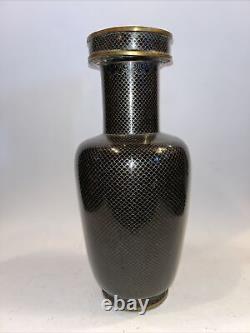 Grand vase ancien chinois en cloisonné noir et or de 12 pouces de haut, trouvaille de succession