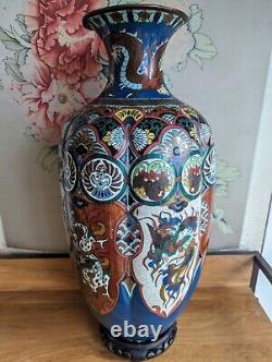 Grand vase antique japonais en cloisonné avec dragon et phénix, période Meiji
