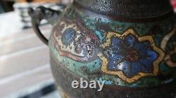 Grand vase chinois en cloisonné antique des années 1800, usure importante, 12 pouces