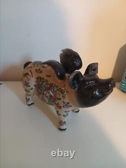 Ornement en céramique et porcelaine chinoise ancienne de grand format représentant un cochon volant - Si les cochons pouvaient voler