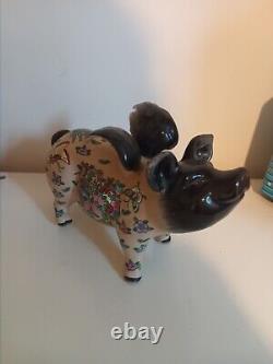 Ornement en céramique et porcelaine chinoise ancienne de grand format représentant un cochon volant - Si les cochons pouvaient voler