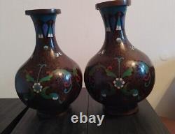 Paire antique de vases en cloisonné
