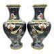 Paire De Superbes Vases Orientaux En Cloisonné Zi Jin Cheng Avec Oiseaux Et Fleurs