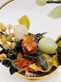 Panier de fruits et de fleurs en émail cloisonné vintage et jade