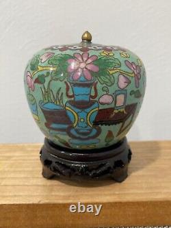 Pot / vase miniature en cloisonné chinois ancien avec décoration propice
