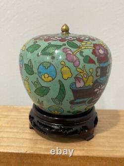 Pot / vase miniature en cloisonné chinois ancien avec décoration propice
