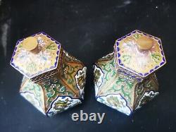Pots hexagonaux en cloisonné chinois avec couvercles des années 1930 et 1940, pots en cloisonné vintage
