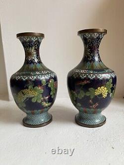 Une paire de vases en cloisonné ancien, datant du début du XXe siècle, chinois / japonais.