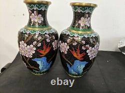 Vase à boutons floraux en émail cloisonné chinois oriental vintage de 16 cm de haut