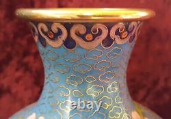 Vase à fleurs bleues antique chinois cloisonné vintage style oriental victorien