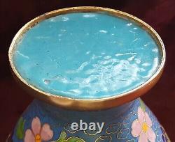 Vase à fleurs bleues antique chinois cloisonné vintage style oriental victorien