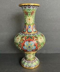 Vase à fleurs en émail cloisonné chinois unique du milieu du XXe siècle, doré