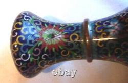 Vase bouteille en cloisonné chinois antique de 24 cm de hauteur avec support
