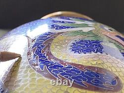 Vase cloisonné chinois avec des dragons jaunes, 23 cm de haut, ABÎMÉ