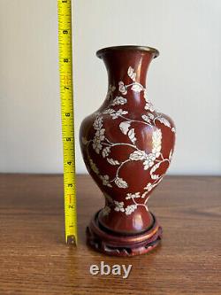 Vase en bronze cloisonné chinois du XIXe siècle avec support en bois #2
