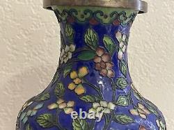 Vase en émail cloisonné antique chinois avec décoration de fleurs vintage