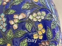 Vase en émail cloisonné antique chinois avec décoration de fleurs vintage