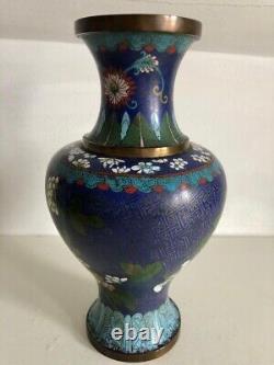 Vase en émail cloisonné japonais antique de l'époque Meiji, GRAND 32,5 cm