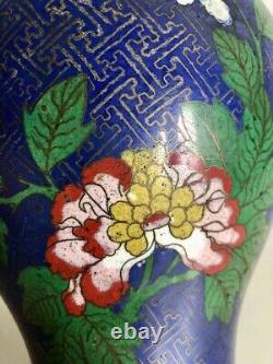 Vase en émail cloisonné japonais antique de l'époque Meiji, GRAND 32,5 cm
