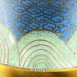 Vase en laiton émaillé cloisonné chinois vintage avec incrustation de pierre et double dragons à 5 orteils