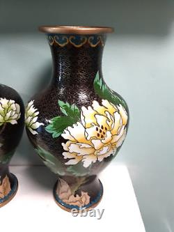 Vases de cerisiers en cloisonné chinois de qualité du 19e siècle tardif