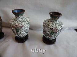 Vases miniatures vintage x 8 illustrant les étapes du cloisonné 8.5cm avec support