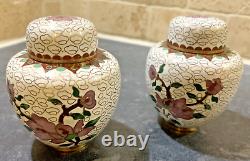 'Vintage 2 Pots de Gingembre Chinois en Laiton avec Design Cloisonné'